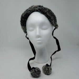 Vintage Lamb Sheep Fur Headpiece Gray Ties Poms